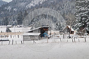 Old Tractor Shed in a Winter Scene