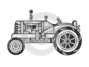 Old tractor sketch vector illustration