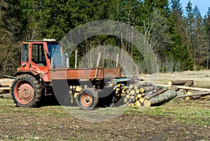 Old tractor and timber