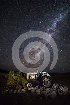 A tractor under the Milky Way