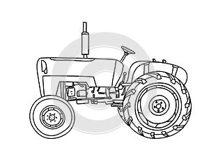 Old Tractor Vintage hand drawn cute vector line-art illustration