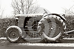 Old tractor in winter