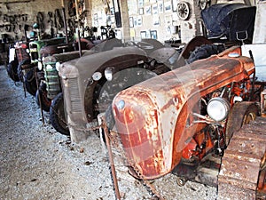 Old tractors in agricultural museum