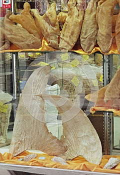 Old Tradition Culture China Macau Street Shark Fin Shop Chinese Dried Fish Maw Cuisine Delicacy Authentic Ethnic Food Seafood