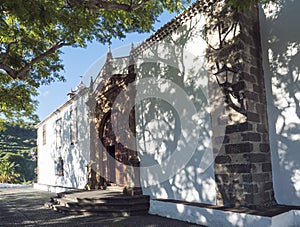 Old traditional building of the church Santuario de Nuestra Senora de las Nieves, La Palma, Canary islands, Spain. Blue