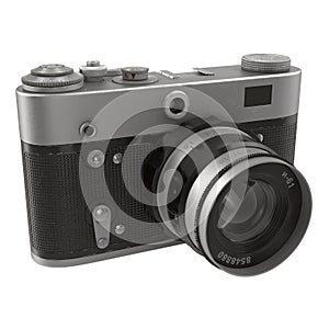 Old, traditional film SLR camera on white 3D Illustration