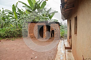 Old traditional house in Rwanda made of animals dung, clay and hay