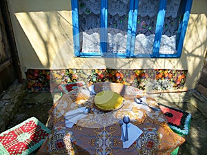 Old traditional romanian house with a table