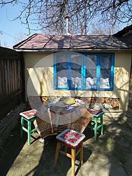 Old traditional romanian house with a table