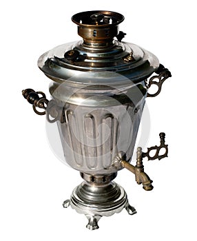 Old traditional russian samovar on white
