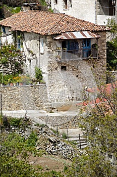 Old traditional stone house and architecture in Baltessiniko village. Arcadia, Peloponnese, Greece