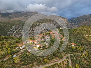 Old traditional stoned buildings and houses in Vorio village located near Kentro Avia and Pigadia Villages in Mani area, Taygetus