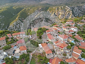 Old traditional stoned buildings and houses in Vorio village located near Kentro Avia and Pigadia Villages in Mani area, Taygetus