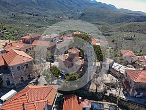 Old traditional stoned buildings and houses in Vorio village located near Kentro Avia and Pigadia Villages in Mani area, Taygetus