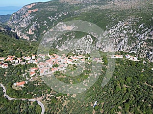 Old traditional stoned buildings and houses in Vorio village located near Kentro Avia and Pigadia Villages in Mani area, Taygetus