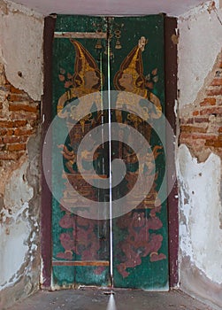 Old traditional thai temple door