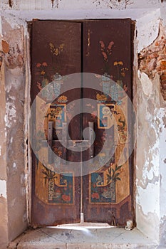Old traditional thai temple door
