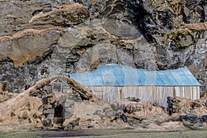 Old, traditional turf houses at Drangurinn in Drangshlid, Iceland