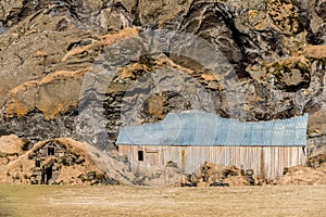 Old, traditional turf houses at Drangurinn in Drangshlid, Iceland