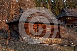 Old traditional wooden house in Pirogov museum, Ukraine.