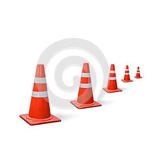 Old traffic cones on white background.