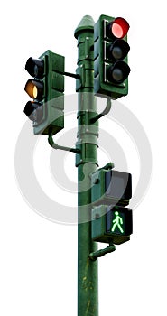 Old traffic light on a white background isolate. 3D render