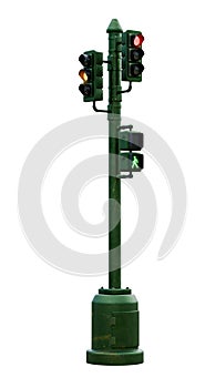 Old traffic light on a white background isolate. 3D render