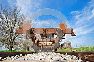 old train, in an abandoned station , parts from old wagon, old buffer in railway carriage