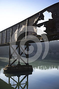 Old train bridge over the river Drava