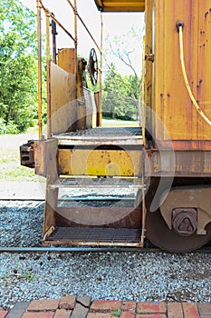 The rear of a train caboose