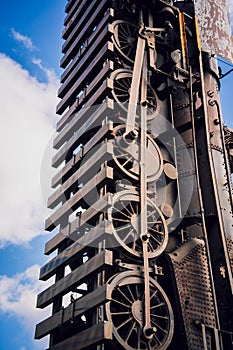 Old train high up in the sky and surfing through the clouds.