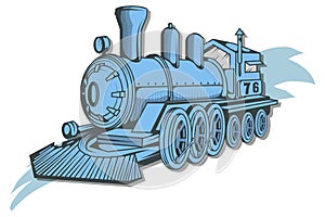 Old train logo. Locomotive drawing. Steam transport.
