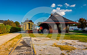 Old train and railroad station in New Oxford, Pennsylvania.