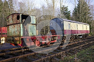 Old train railway carriage abandoned steam engine