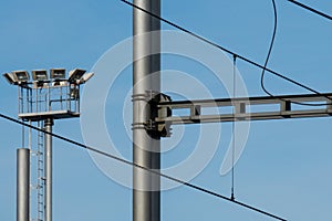 Old train station, rails wires, peron, concrete. Czech Republic