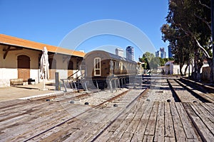 Old train station with wood wagon