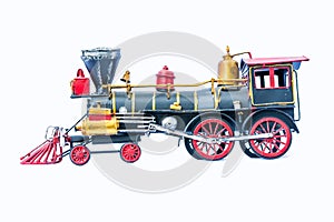 Old train toy on white color background