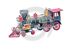 Old train toy on white color background