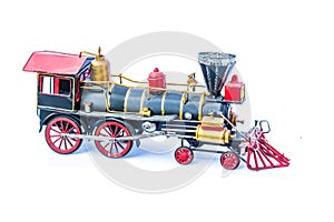 Old train toy on white color background