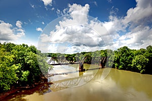 An old train trestle crossing the Catawba river.