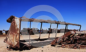 Old train in uyuni salar in bolivia