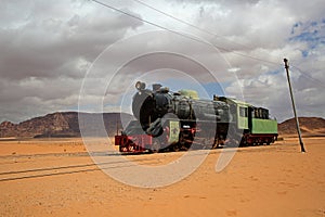 Old train in Wadi Rum protected area, UNESCO, Jordan photo