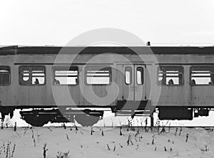 Old train wagon in black and white