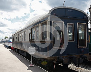 Old train wagons in the train station