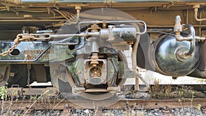 Old train wheel on a railway