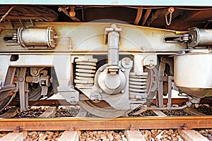 Old train wheel on a track