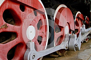 Old train wheels close up
