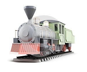 Old train on white background. 3d rendering.