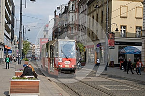 Old tram in the foreground in Katowice