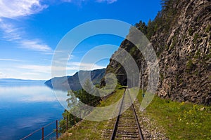 Old Trans Siberian railway on lake Baikal photo